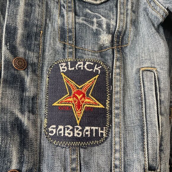 Kids Jacket Denim Trucker Skater Rock N Roll Vintage Patches - Picture 2 of 8